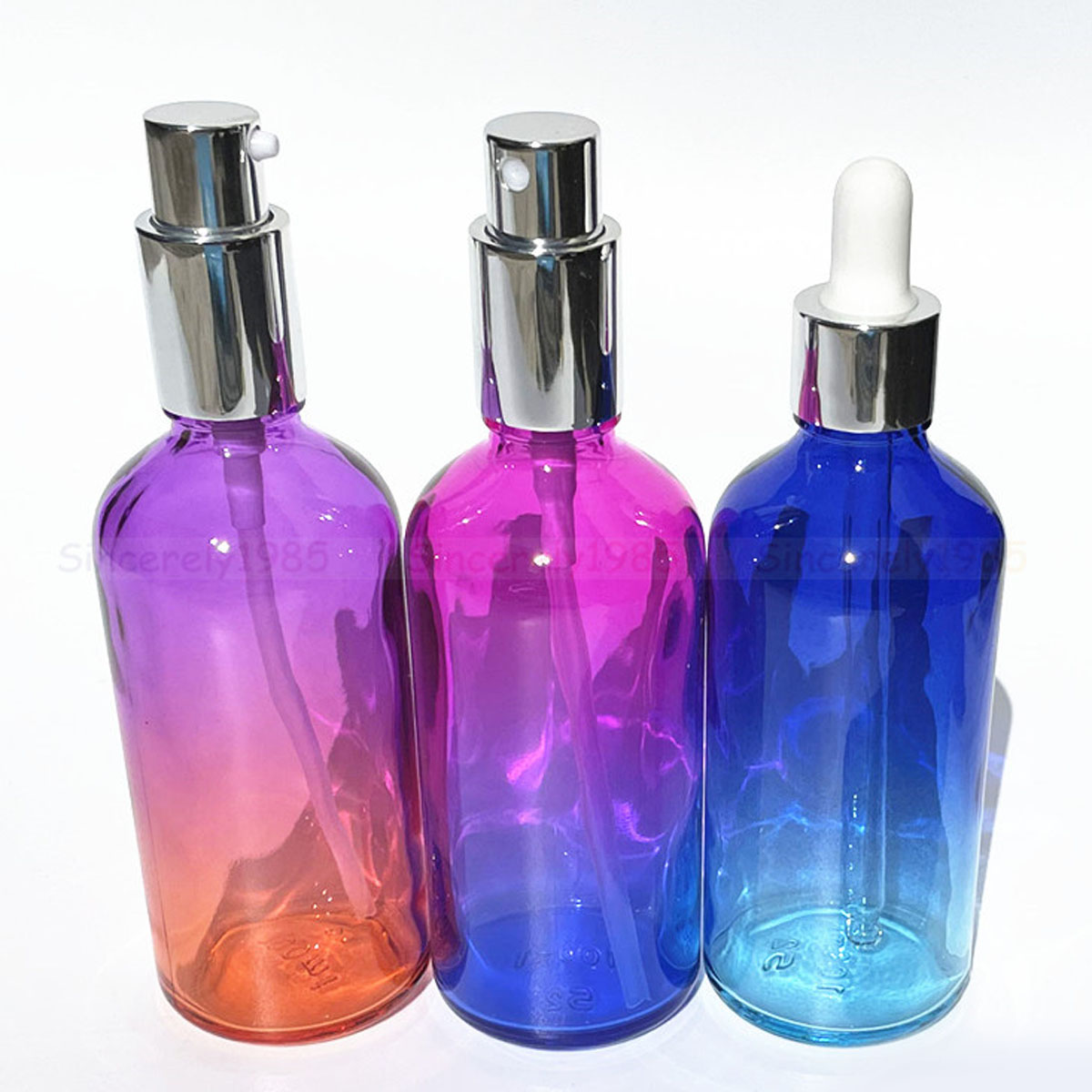 Juice Bottle Dropper - 1X 3x 100ml Farbverlauf-Glasflasche mit Silbernen